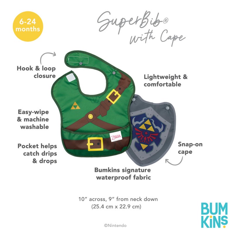 Bumkins Nintendo Bibs for Girl or Boy, SuperBib with Cape for Baby and Toddler 6-24 Months, Essential Must Have for Eating, Feeding, Baby Led Weaning Supplies, Mess Saving Catch Food, Legend of Zelda - Image 5